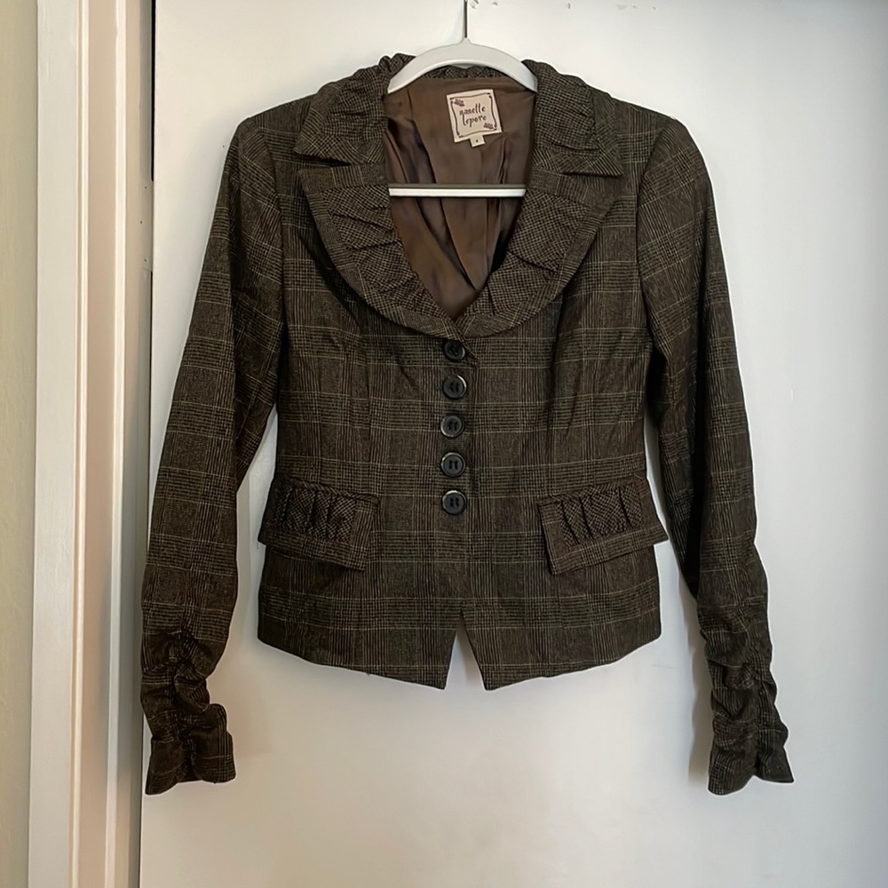Nanette Lepore vintage brown plaid blazer. Size 4.